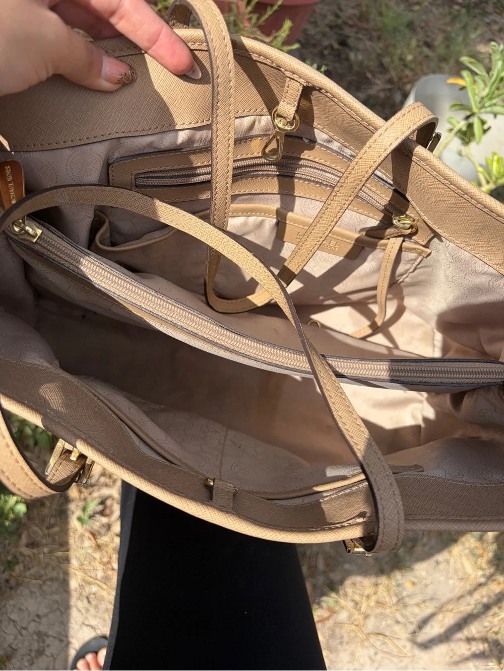 Michael Kors Beige/Tan Saffiano Leather Tote with Gold Logo Charm
